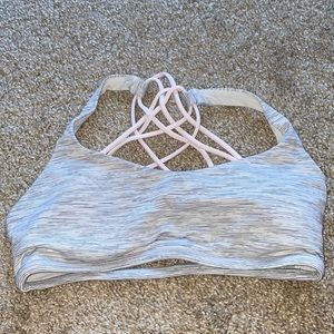 Light gray and pink striped Lululemon Sports Bra